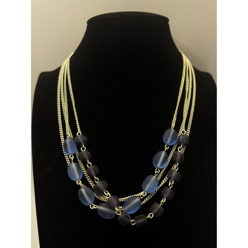 Axcess Layered Necklace Womens 16in Blue Purple Multi-Strand Frosted Glass Bead